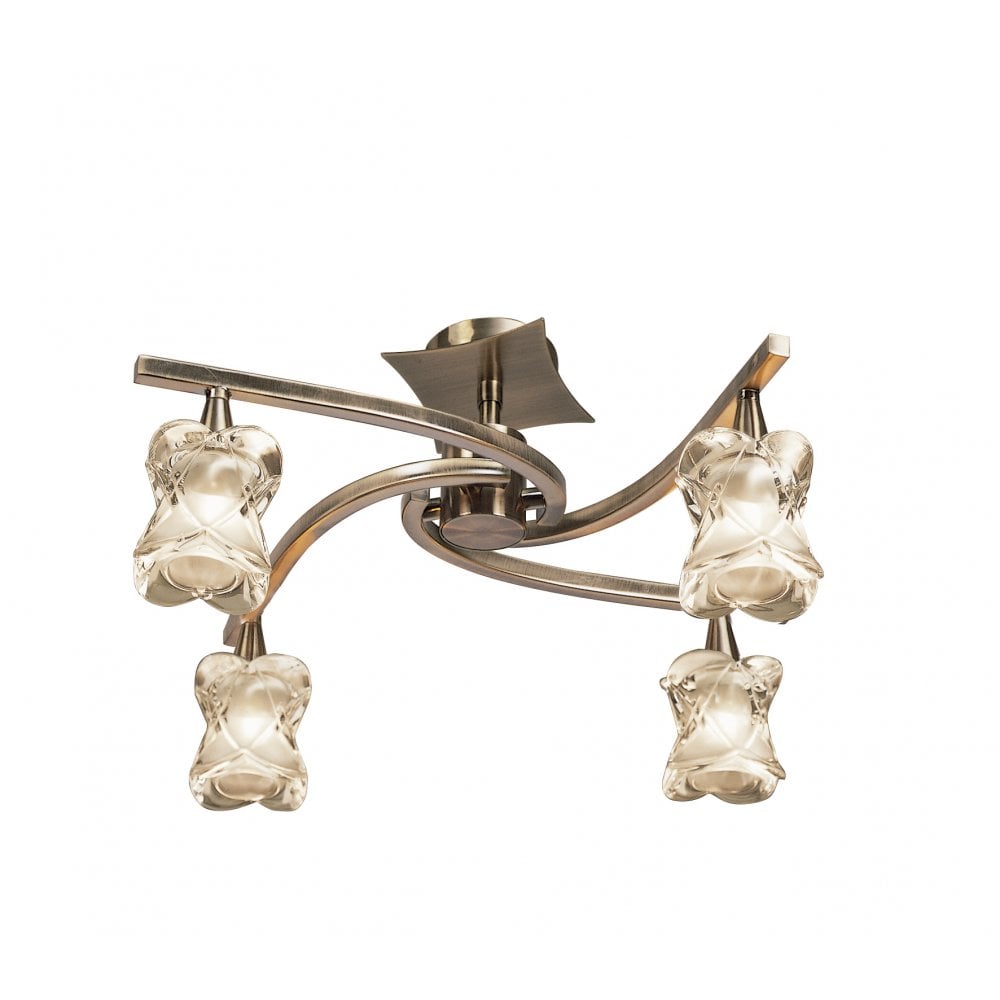 Rosa Del Desierto Telescopic Pendant Semi Flush Convertible 4 Light G9, Antique Brass