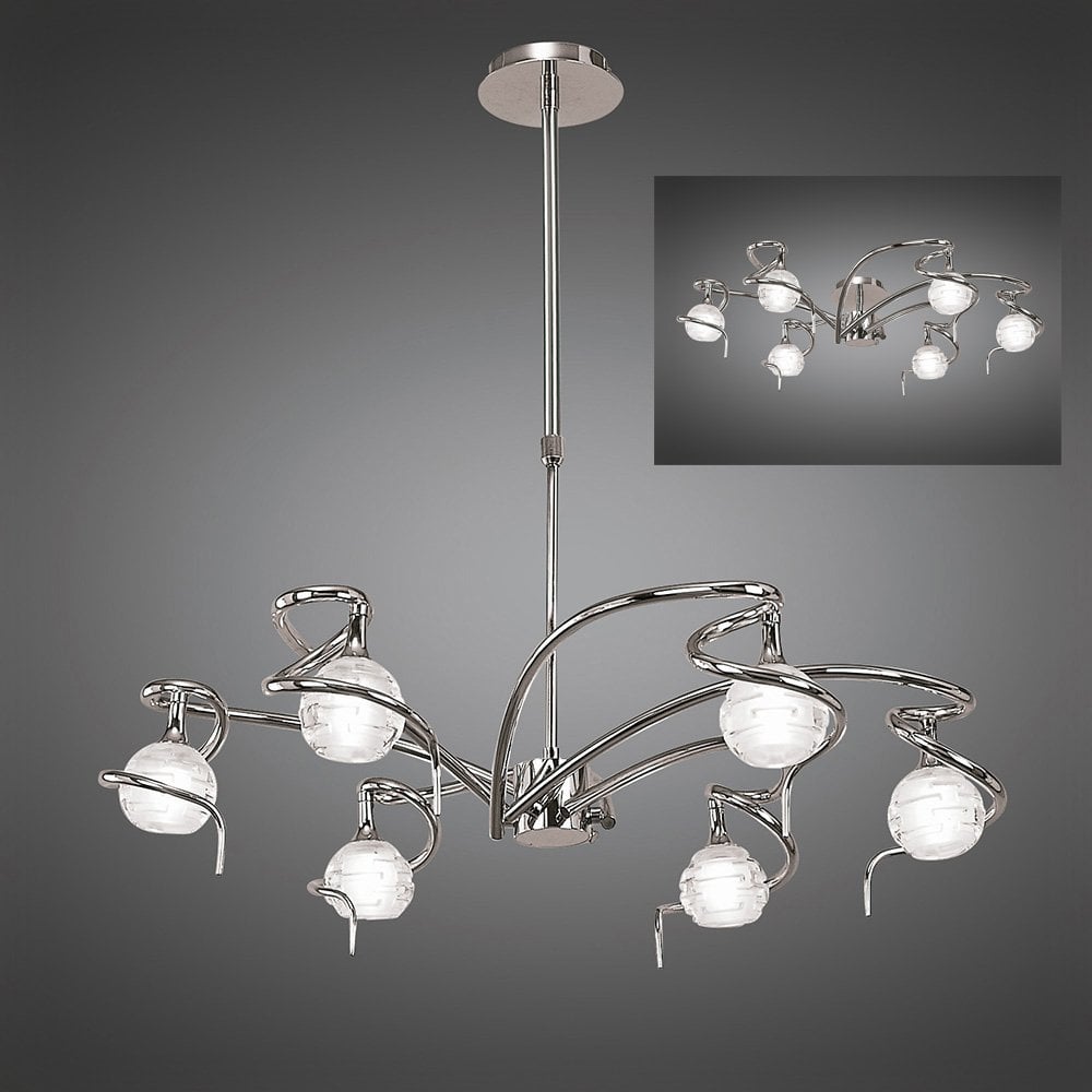 Dali Telescopic Pendant Semi Flush Convertible 6 Light G9, Polished Chrome