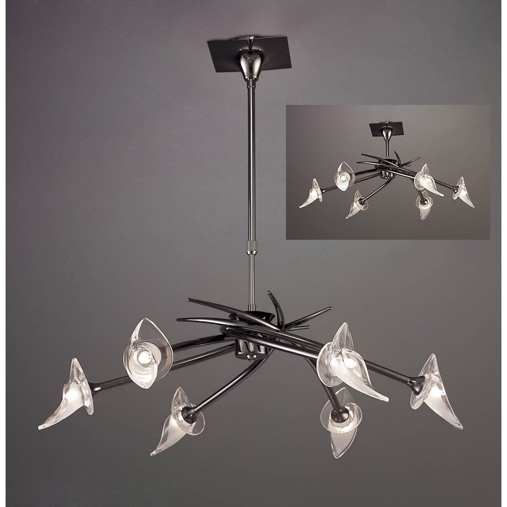 Flavia Telescopic Pendant Semi Flush Convertible Round 6 Light G9, Black Chrome