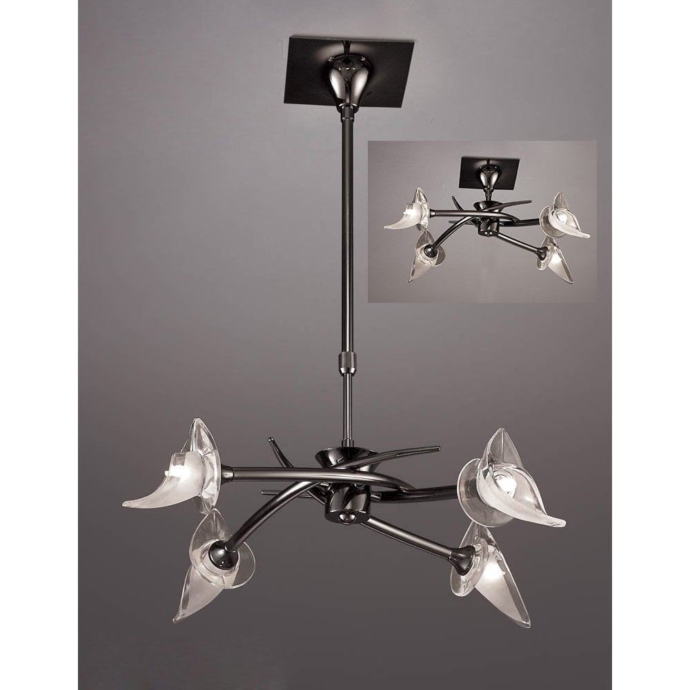 Flavia Telescopic Pendant Semi Flush Convertible Round 4 Light G9, Black Chrome