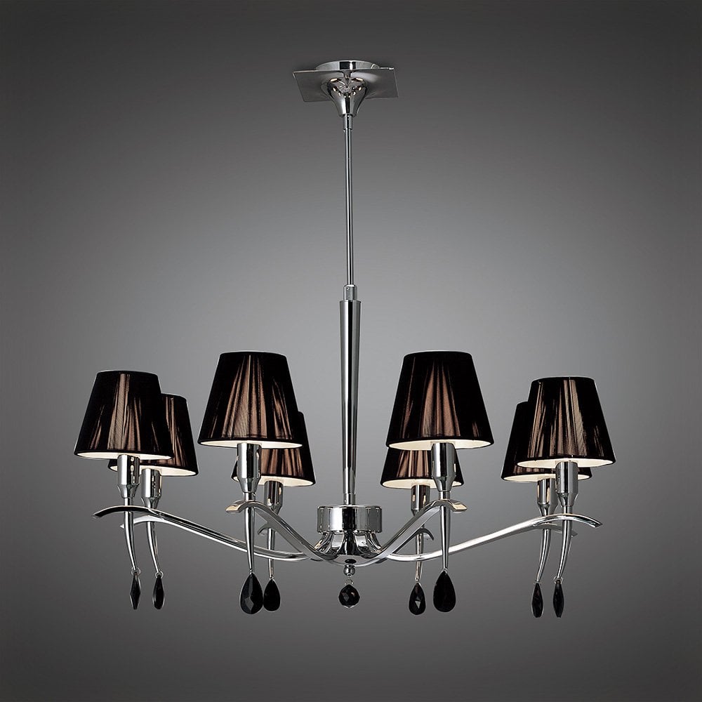 Siena Pendant Round 8 Light E14, Polished Chrome With Black Shades And Black Crystal