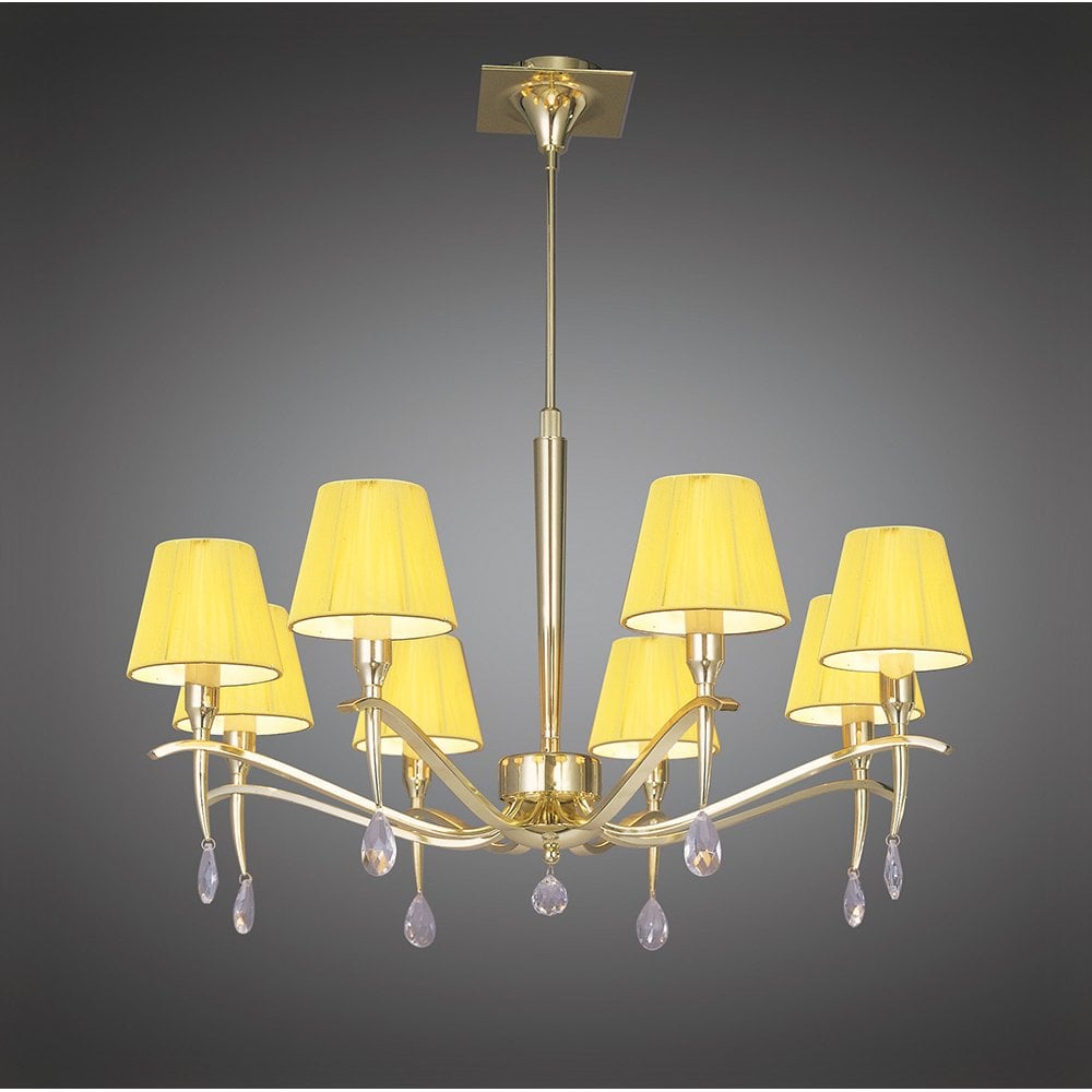 Siena Pendant Round 8 Light E14, Polished Brass With Amber Cream Shades And Clear Crystal