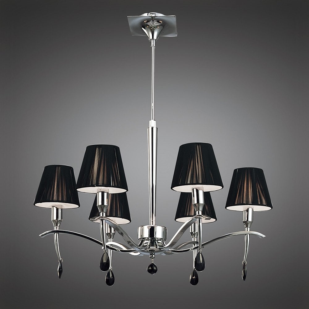 Siena Pendant Round 6 Light E14, Polished Chrome With Black Shades And Black Crystal