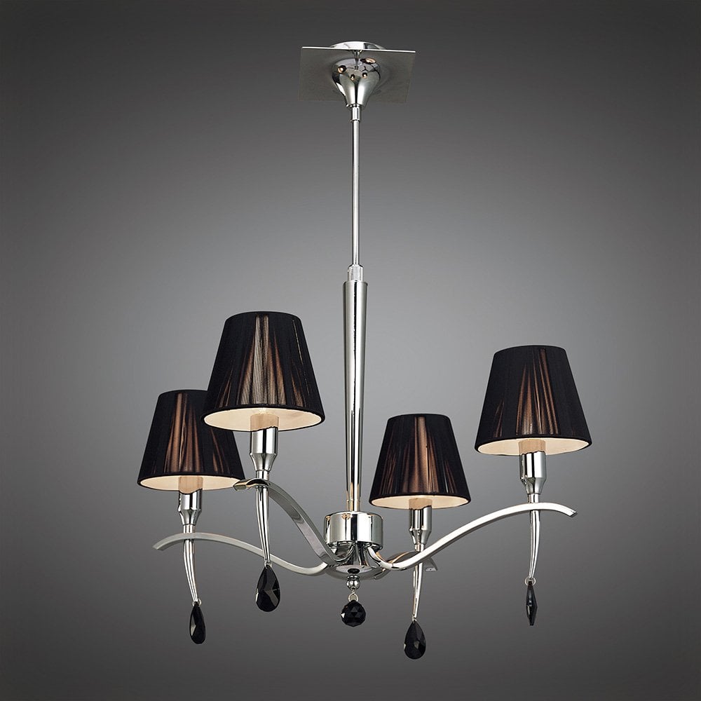 Siena Pendant Round 4 Light E14, Polished Chrome With Black Shades And Black Crystal