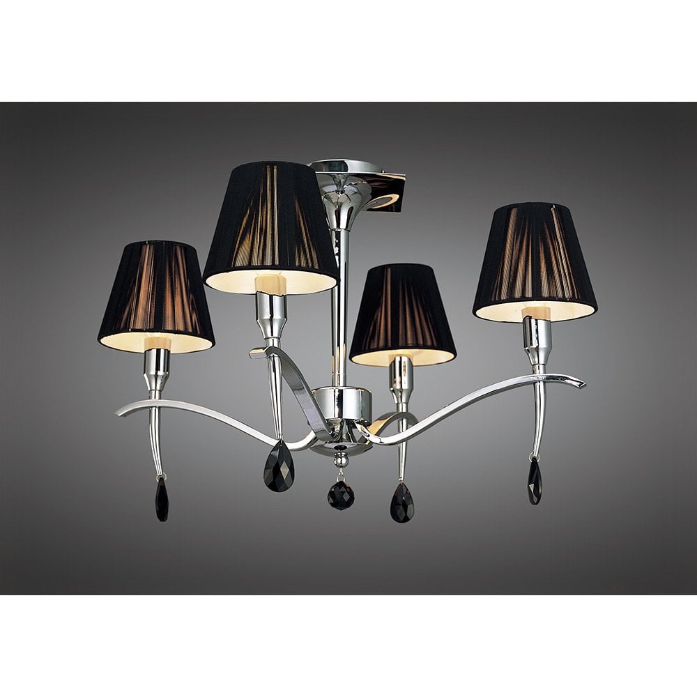 Siena Semi Ceiling Round 4 Light E14, Polished Chrome With Black Shades And Black Crystal