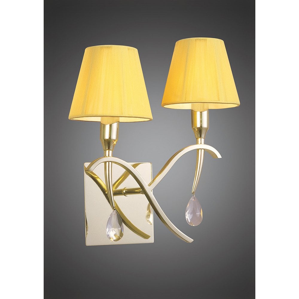 Siena Wall Lamp Switched 2 Light E14, Polished Brass With Amber Cream Shades And Clear Crystal