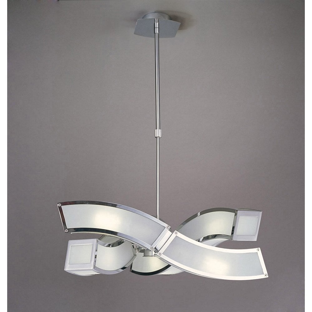 Duna E27 Pendant 3 Arm 6 Light E27, Polished Chrome/White Acrylic