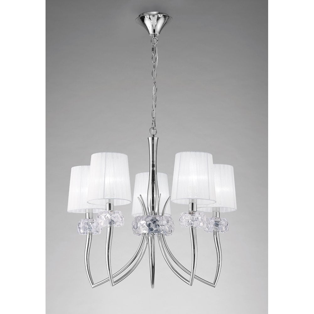 Loewe Pendant 5 Light E14, Polished Chrome With White Shades