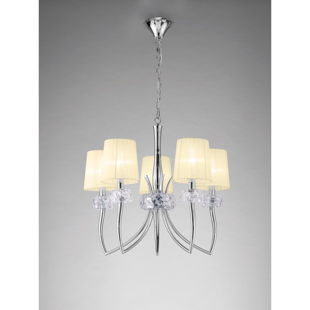 M4631 Loewe Pendant 5 Light E14, Polished Chrome With White Shades