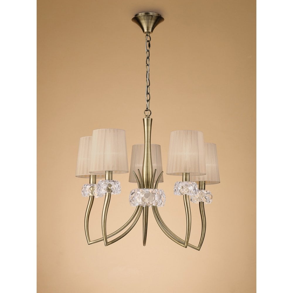 Loewe Pendant 5 Light E14, Antique Brass With Soft Bronze Shades