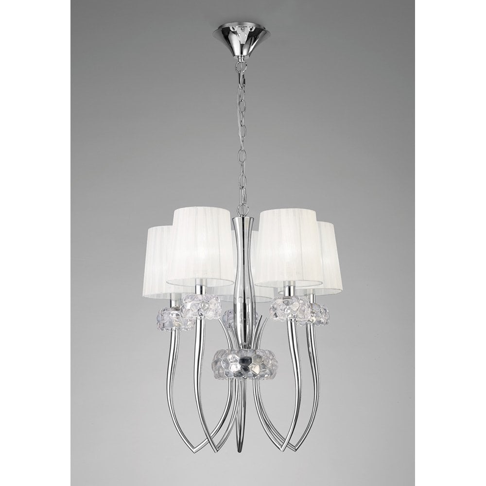 Loewe Slim Pendant 5 Light E14, Polished Chrome With White Shades