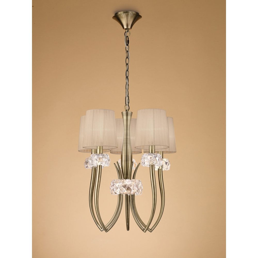 Loewe Slim Pendant 5 Light E27, Antique Brass With Soft Bronze Shades