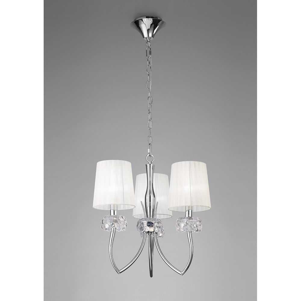 Loewe Pendant 3 Light E14, Polished Chrome With White Shades