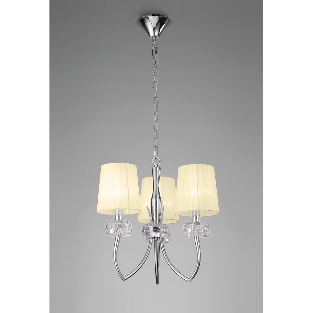 M4633 Loewe Pendant 3 Light E14, Polished Chrome With Cream Shades