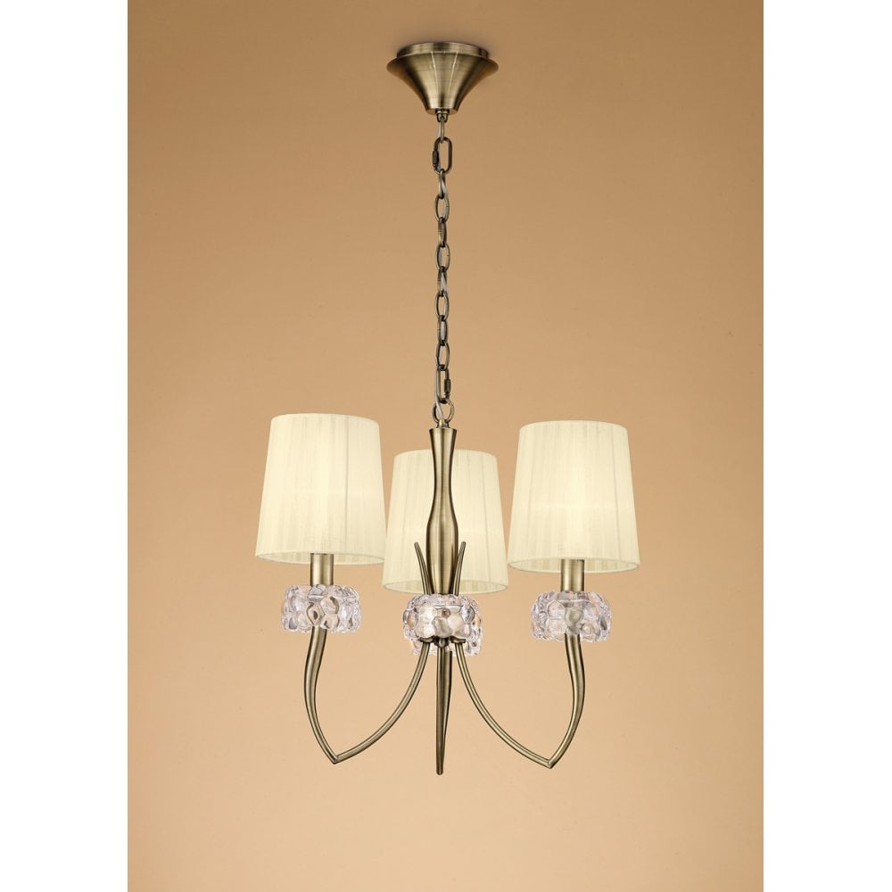 Loewe Pendant 3 Light E14, Antique Brass With Cream Shades