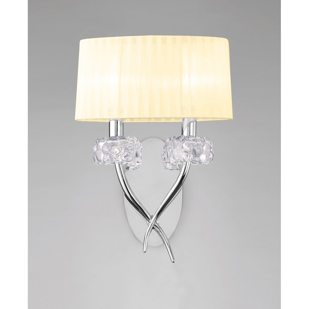 M4634/S Loewe Wall Lamp 2 Light E14, Polished Chrome With Cream Shade