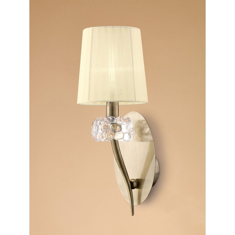 Loewe Wall Lamp Switched 1 Light E14, Antique Brass With Cream Shade