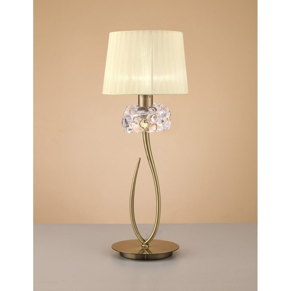 Loewe Table Lamp 1 Light E27 Big, Antique Brass With Cream Shade