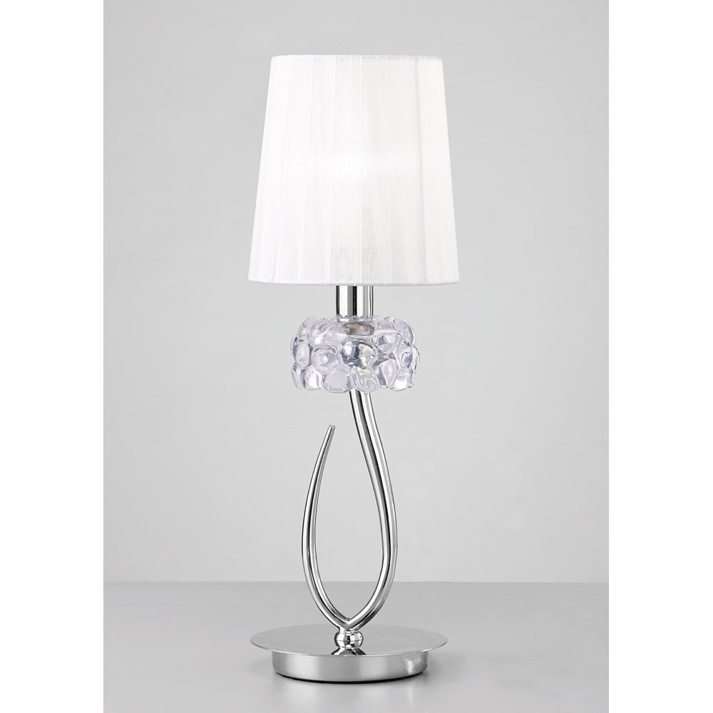 Loewe Table Lamp 1 Light E27 Small, Polished Chrome With White Shade