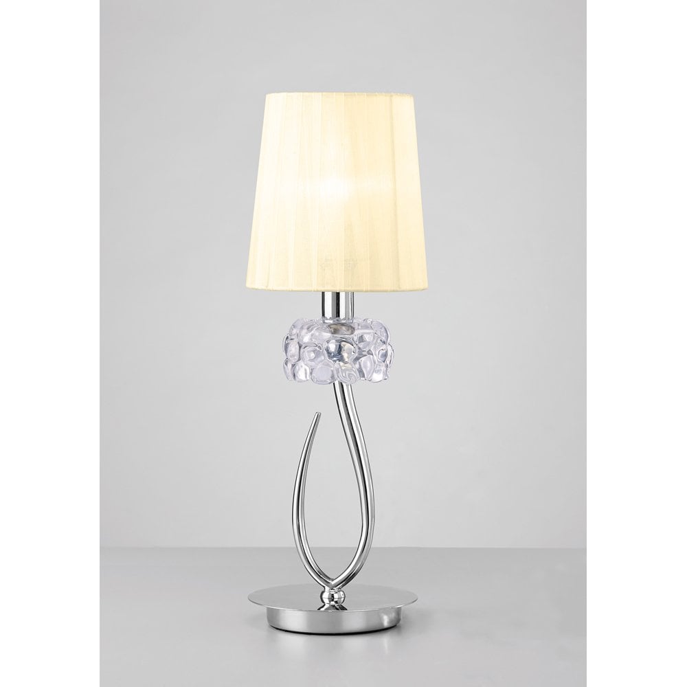 M4637 Loewe Table Lamp 1 Light E27 Small, Polished Chrome With Cream Shade