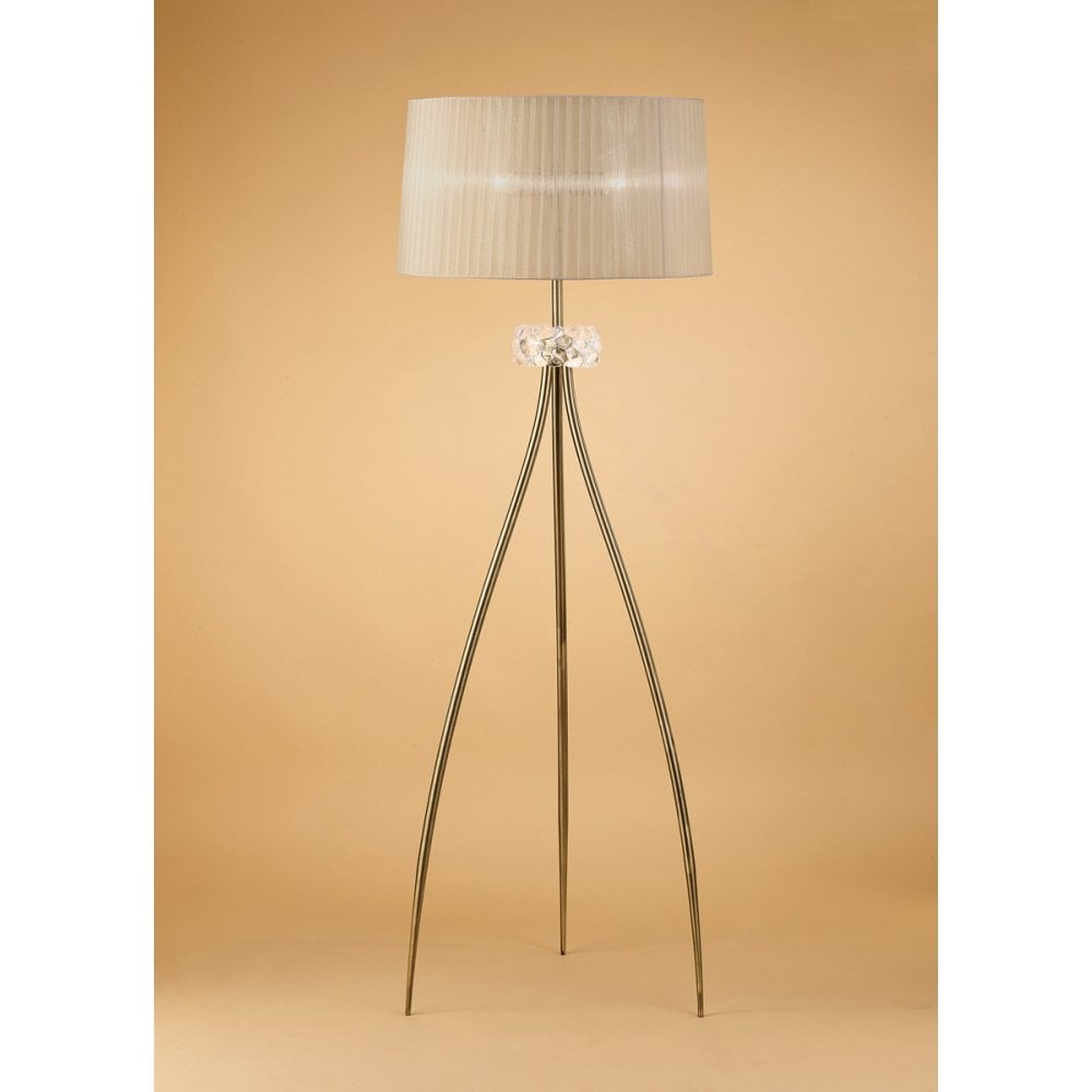 Loewe Floor Lamp 3 Light E27, Antique Brass With Soft Bronze Shade