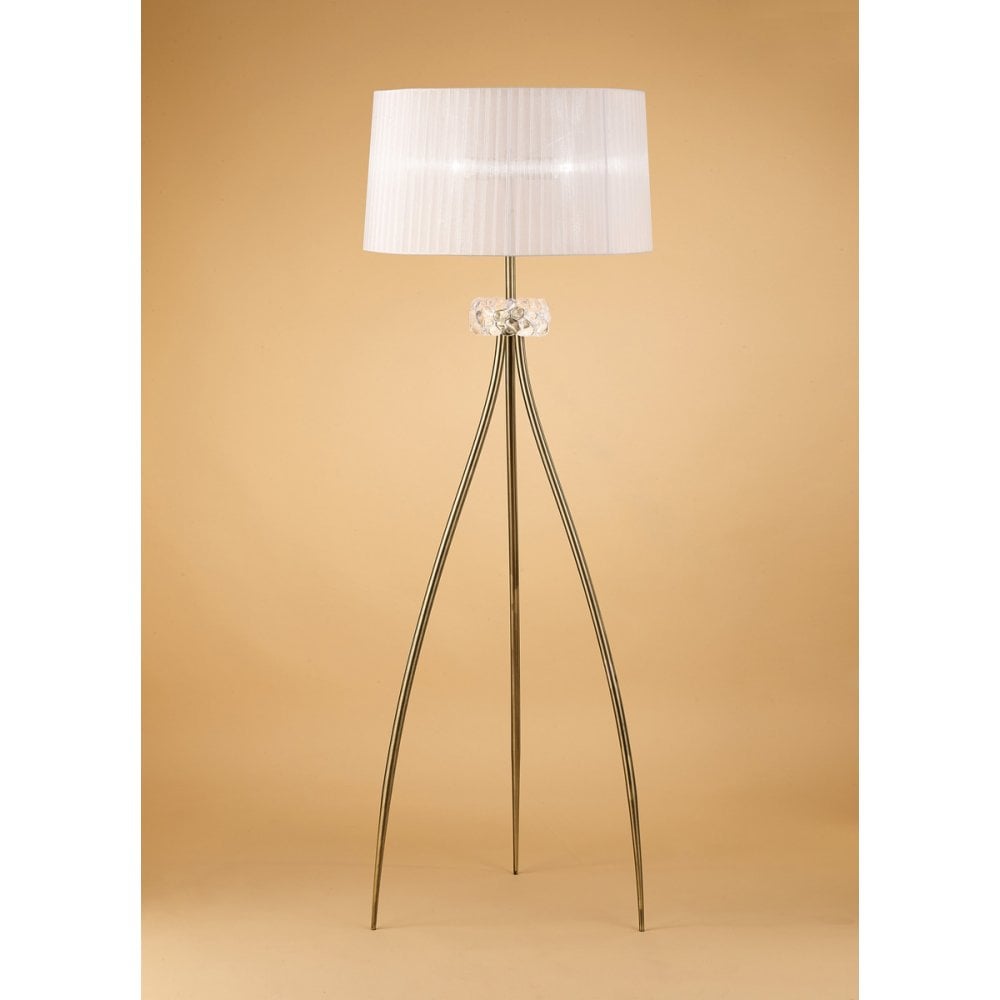 M4638AB Loewe Floor Lamp 3 Light E27, Antique Brass With White Shade