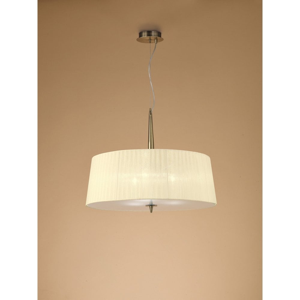 Loewe Single Pendant 3 Light E14, Antique Brass With Cream Shade