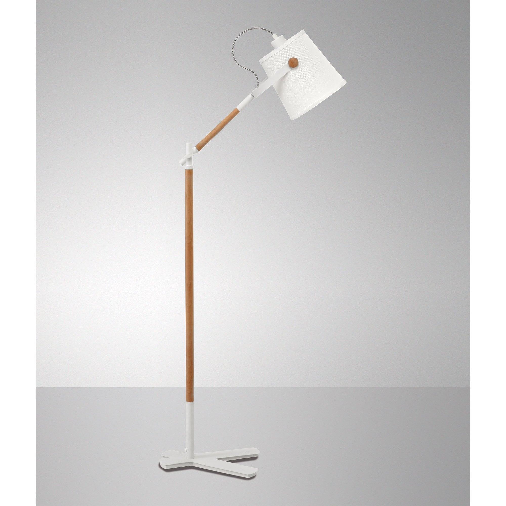 Nordica Floor Lamp With White Shade 1 Light E27, Matt White/Beech With Ivory White Shade