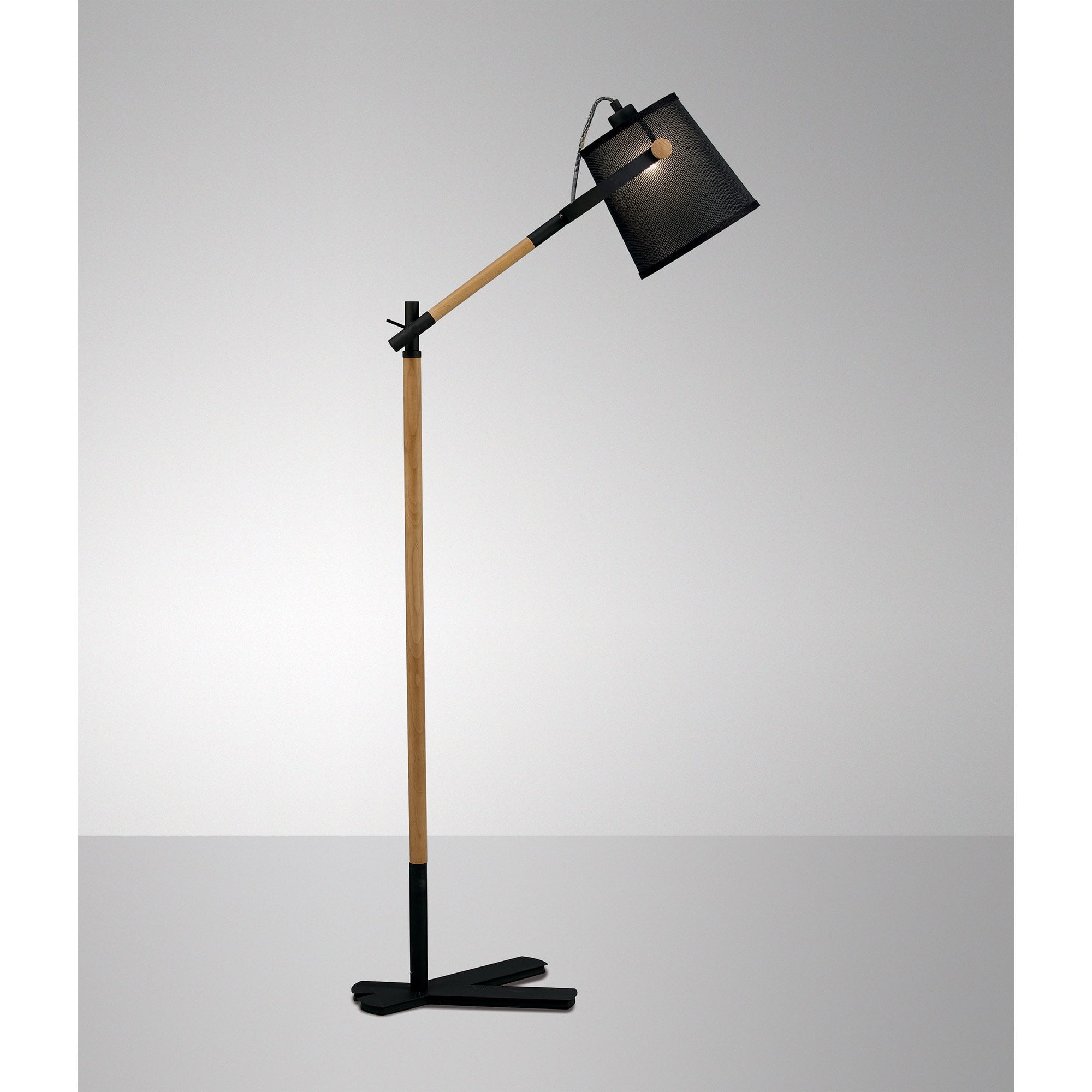 Nordica Floor Lamp With Black Shade 1 Light E27, Matt Black/Beech With Black Shade