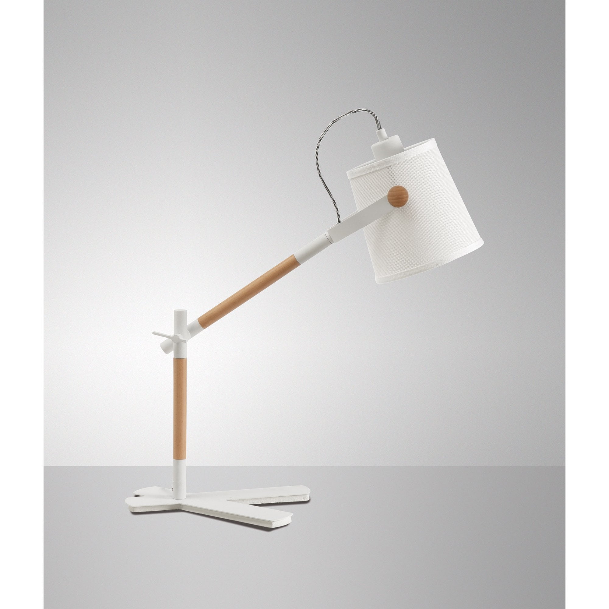 Nordica Table Lamp With White Shade 1 Light E27, Matt White/Beech With Ivory White Shade