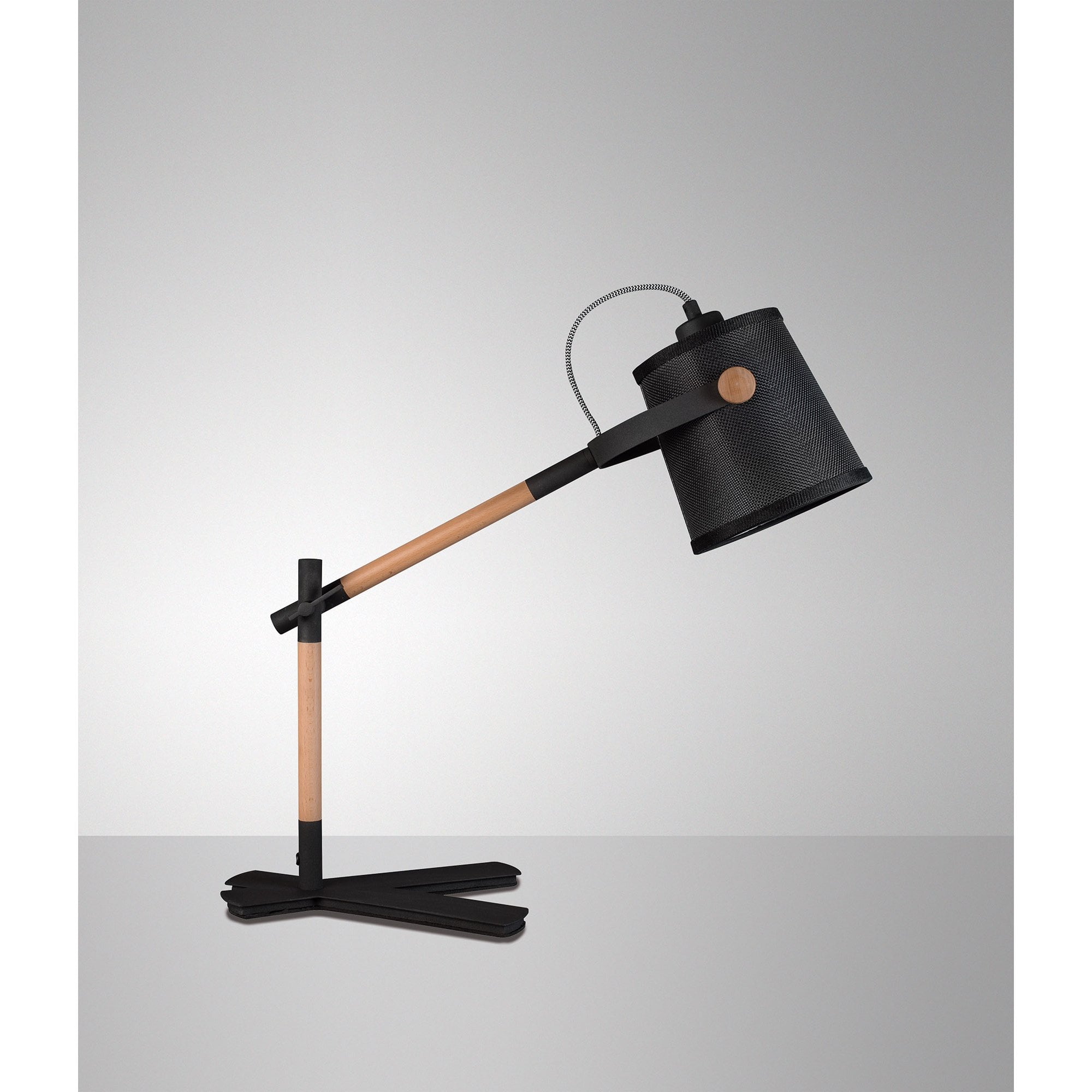 Nordica Table Lamp With Black Shade 1 Light E27, Matt Black/Beech With Black Shade