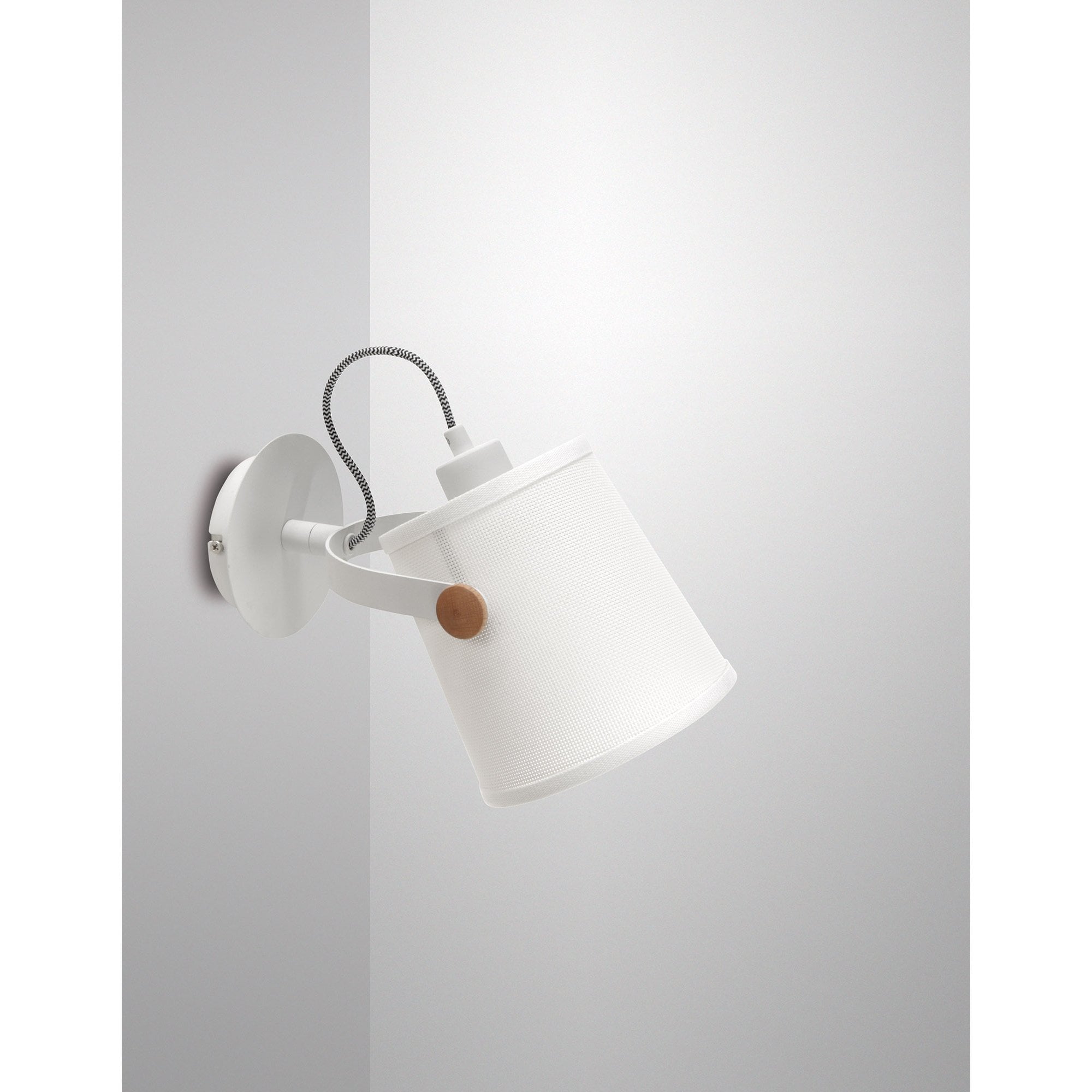 Nordica Wall Lamp with White Shade 1 Light E27, Matt White / Beech with Ivory White Shade