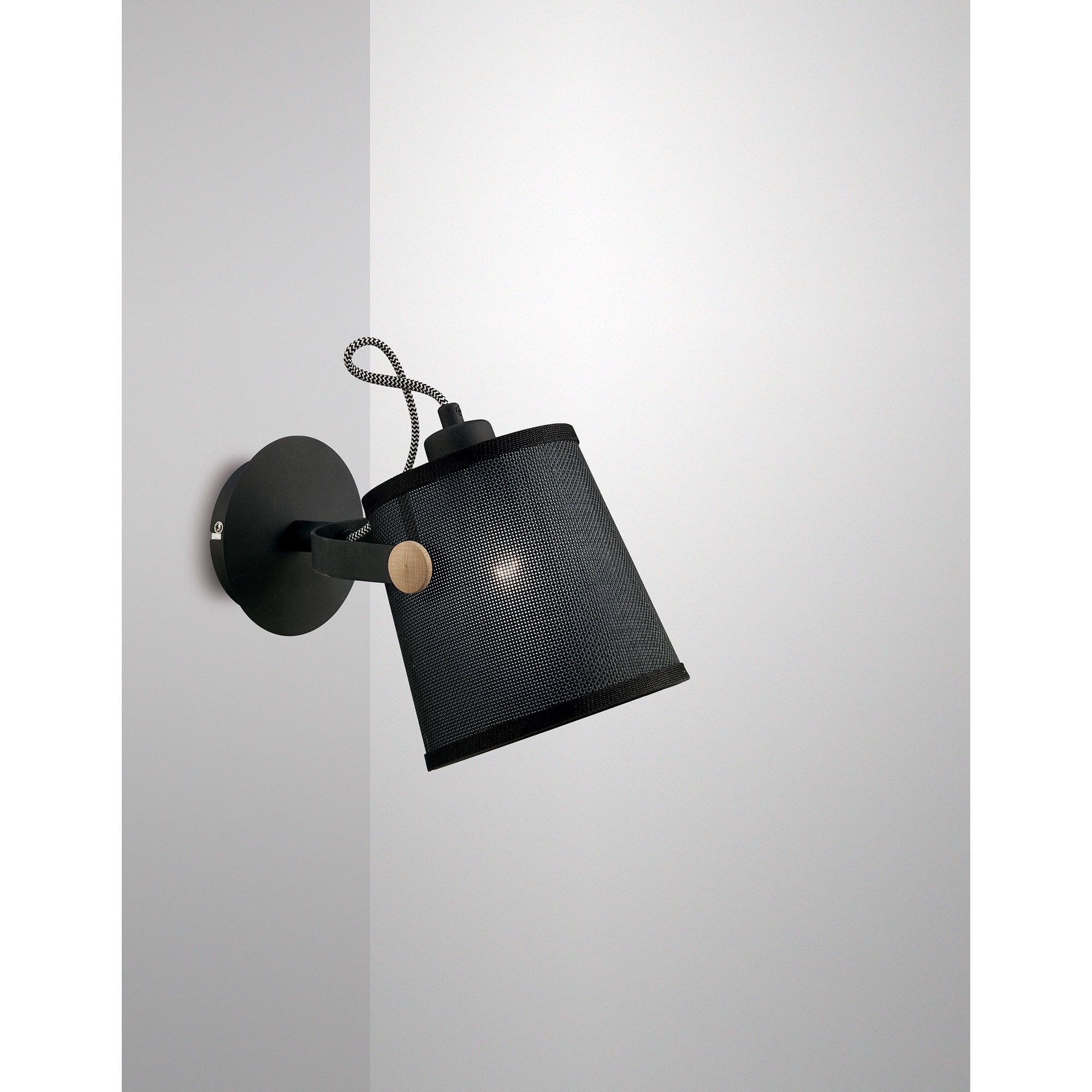 Nordica Wall Lamp with Black Shade 1 Light E27, Matt Black / Beech with Black Shade