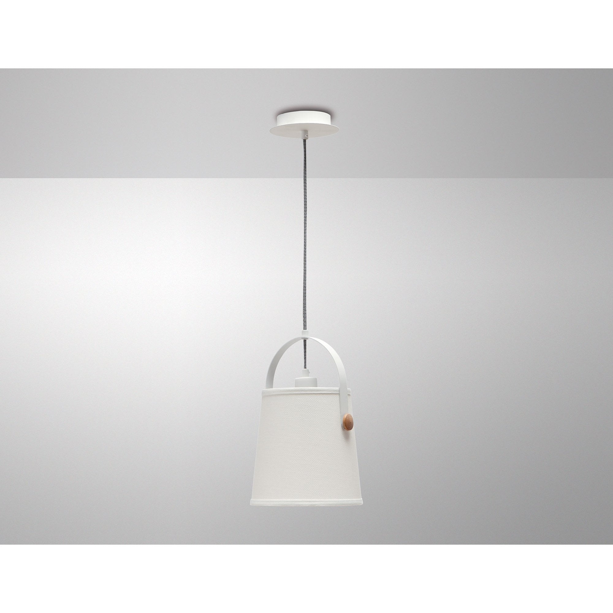 Nordica Pendant With White Shade 1 Light E27, Matt White/Beech With Ivory White Shade