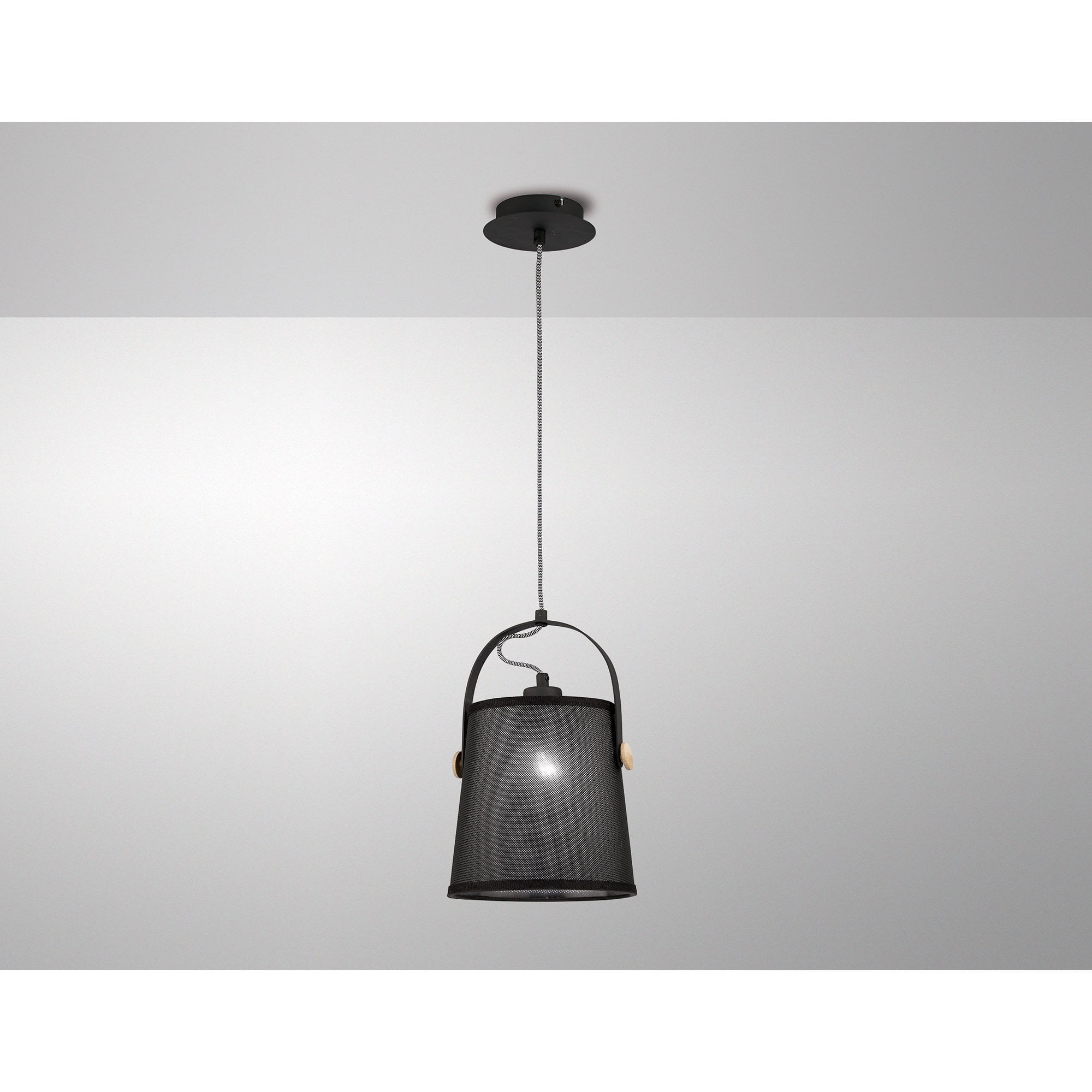 Nordica Pendant With Black Shade 1 Light E27, Matt Black/Beech With Black Shade