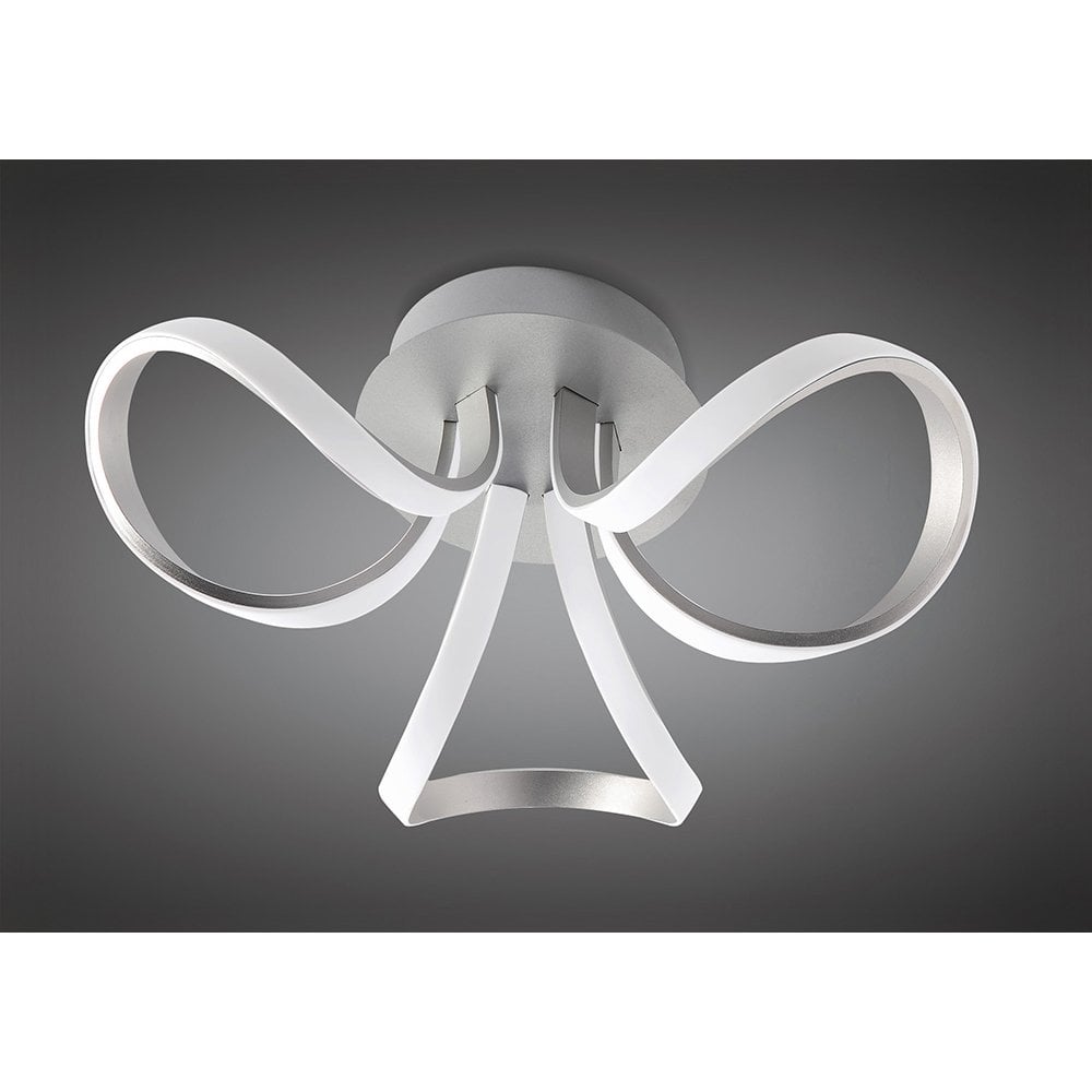 Knot Ceiling 36W LED 2 Looped Arms 3000K, 2850lm, Silver/Frosted Acrylic, 3yrs Warranty