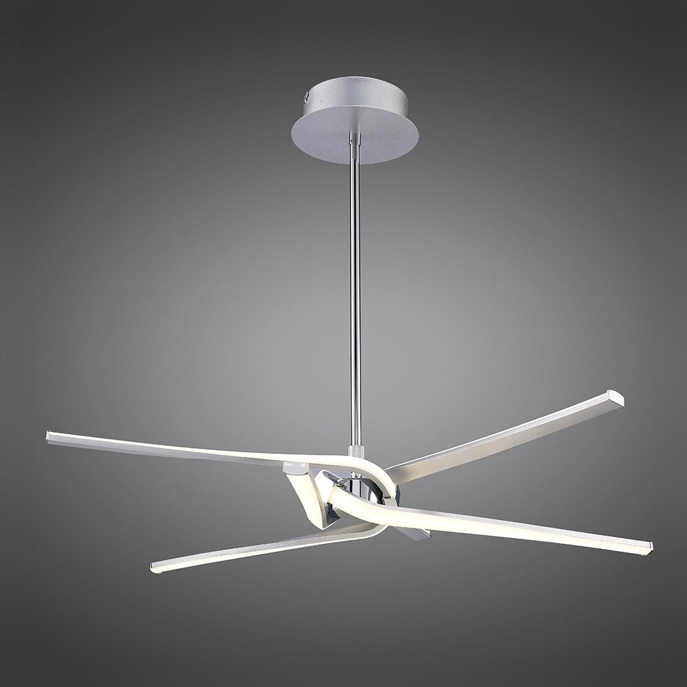 Knot Telescopic\Semi Ceiling 45W LED Curved Arms 3000K, 3150lm, Silver/Frosted Acrylic/Polished Chrome, 3yrs Warranty