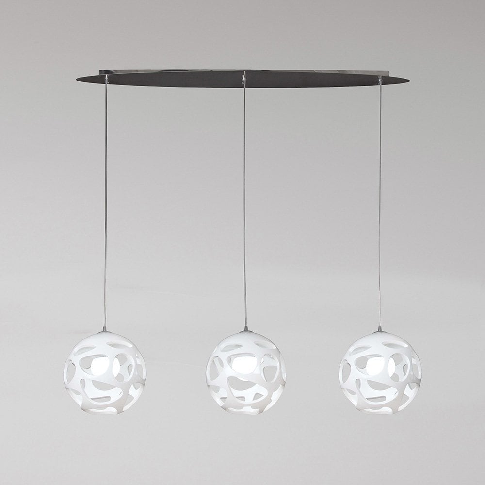 Organica Pendant 3 Light E27 Line, Gloss White/Polished Chrome