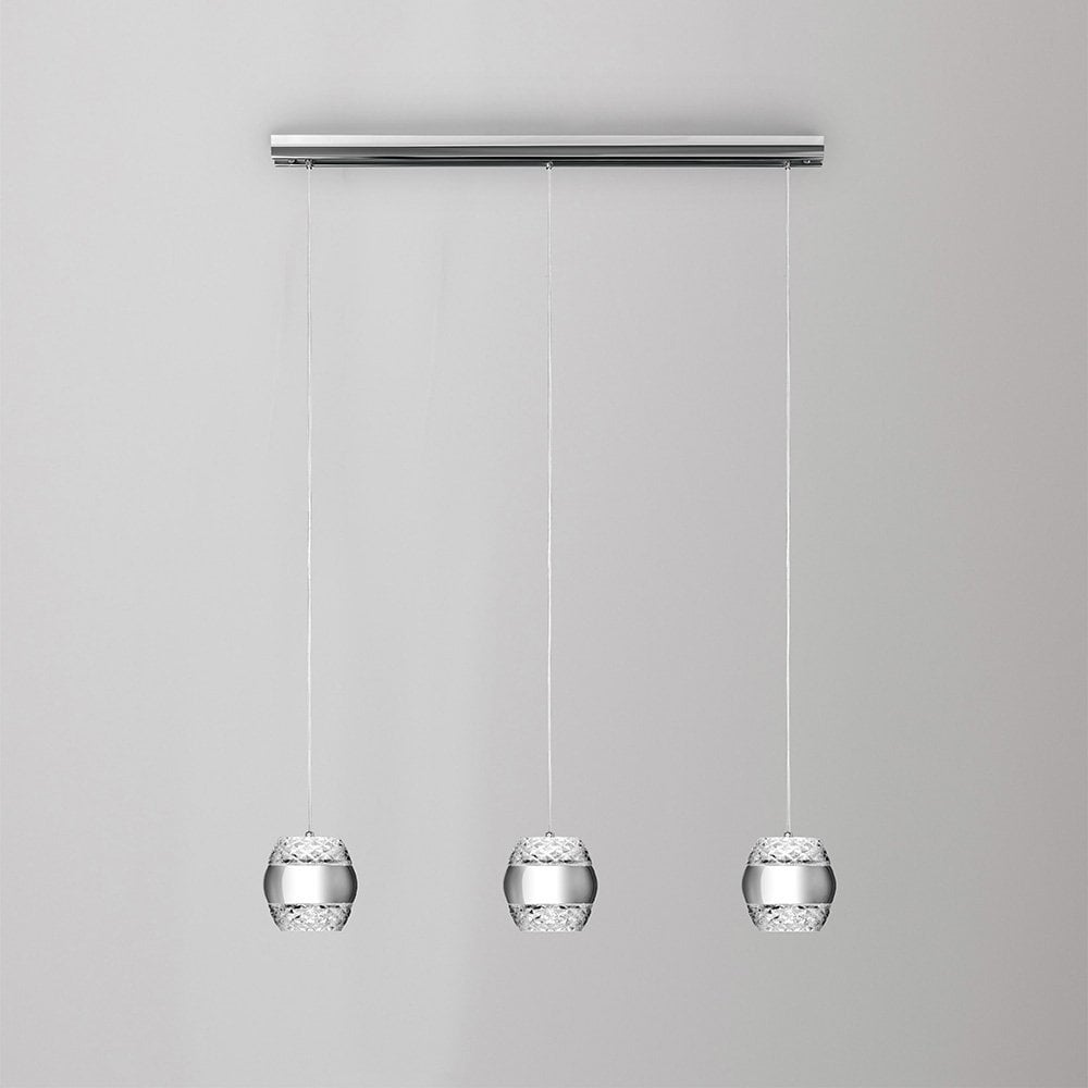 Khalifa Pendant 3 X 6W LED 3000K Line Polished Chrome/Glass, 3240lm,, 3yrs Warranty