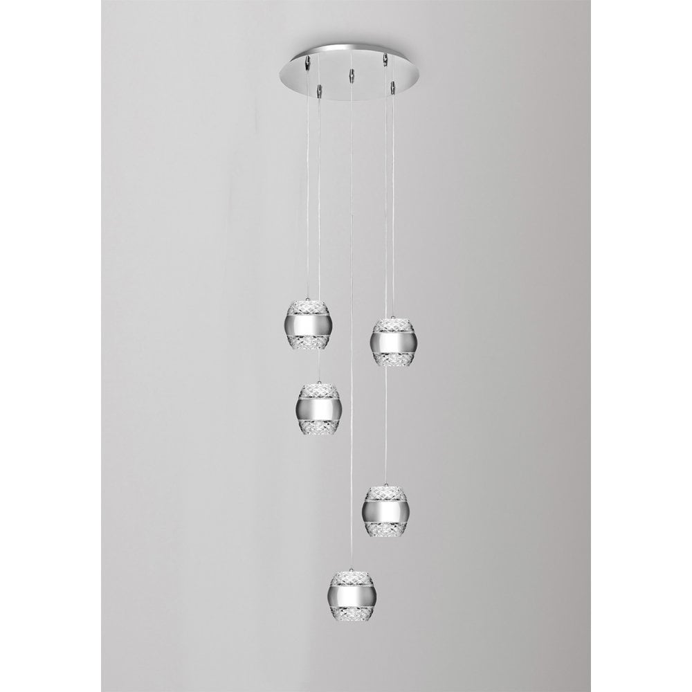 Khalifa Pendant 5 X 6W LED 3000K Line Polished Chrome/Glass, 5400lm,, 3yrs Warranty