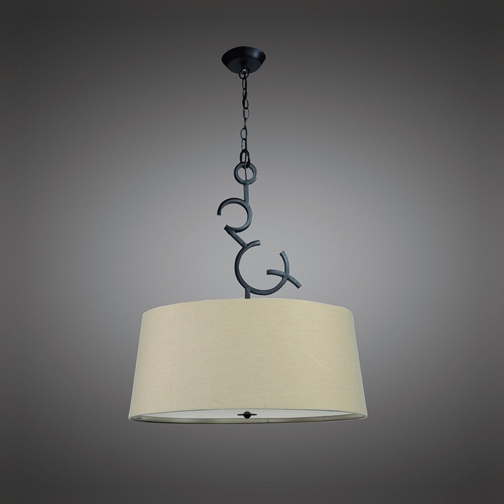 Argi Pendant 3 Light E27 Round With Taupe Shades Brown Oxide