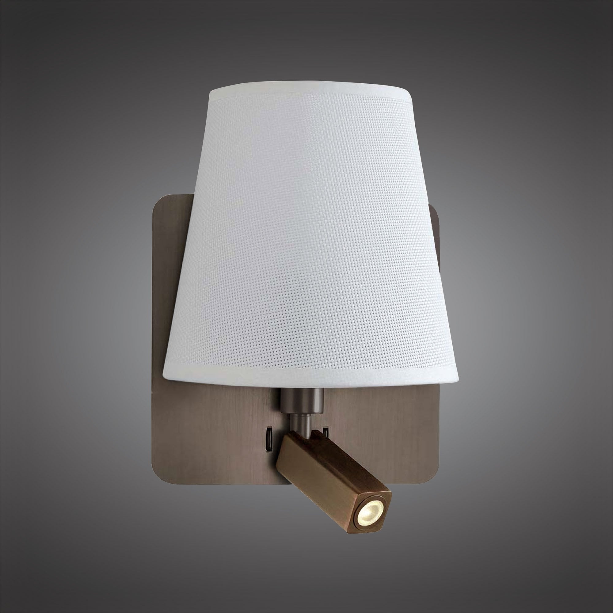 Bahia Wall Lamp with Large Back Plate 1 Light E27 & Reading Light 3W LED with White Shade Bronze 4000K, 200Lm,, 3Yrs Warranty