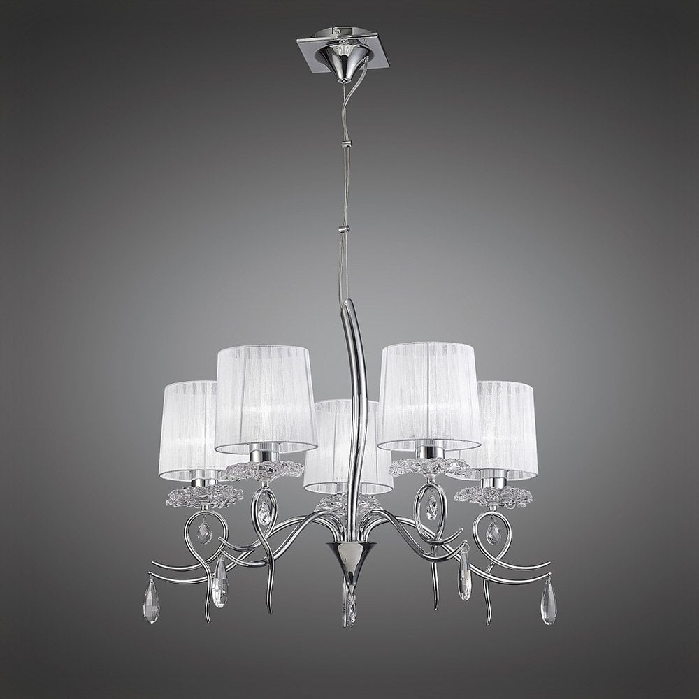 Louise Chrome 5 Light Pendant with White Shades