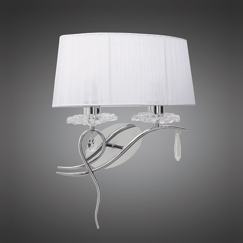 Louise Wall Lamp Right 2 Light E27 With White Shade Polished Chrome/Clear Crystal