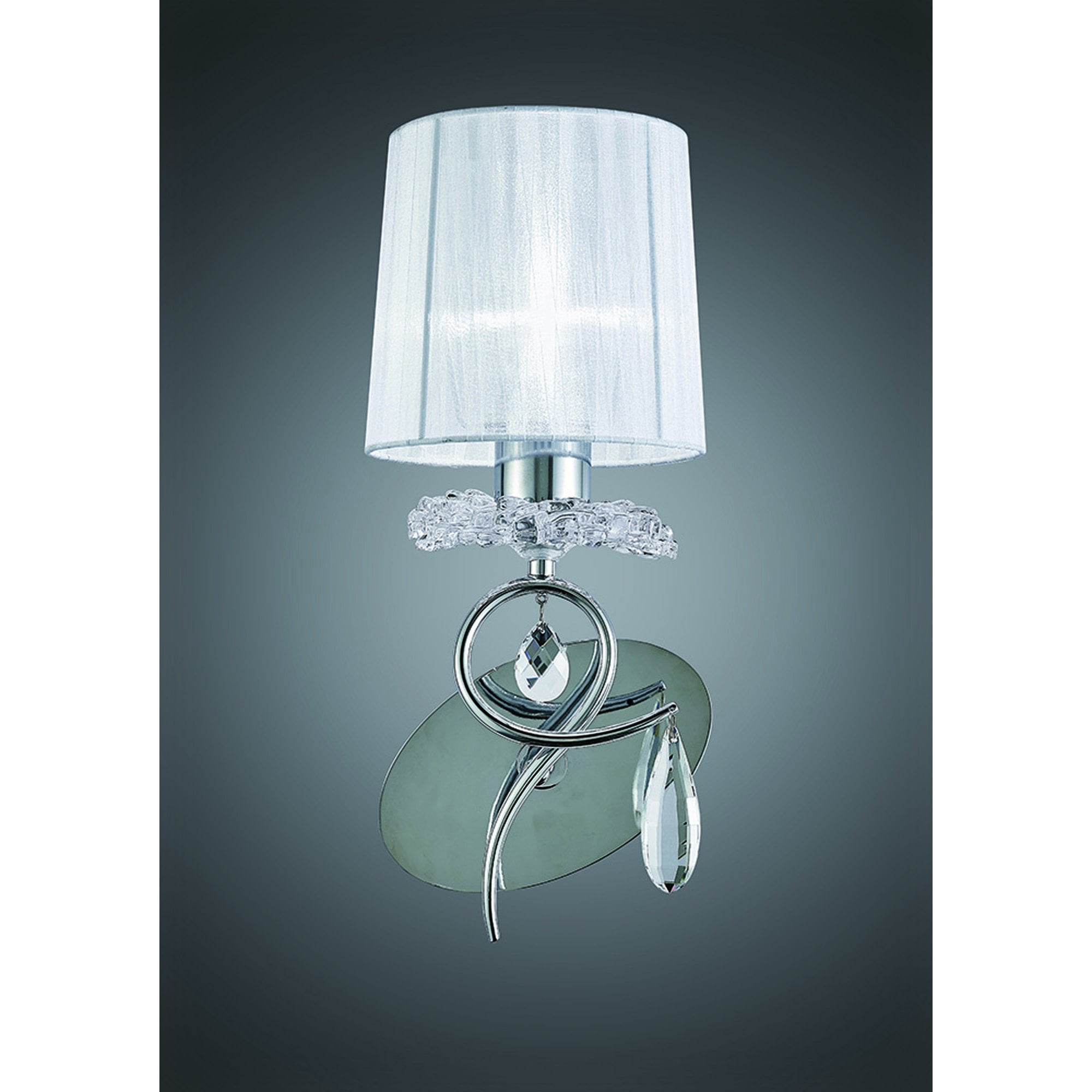 Louise Wall Lamp 1 Light E27 With White Shade Polished Chrome/Clear Crystal