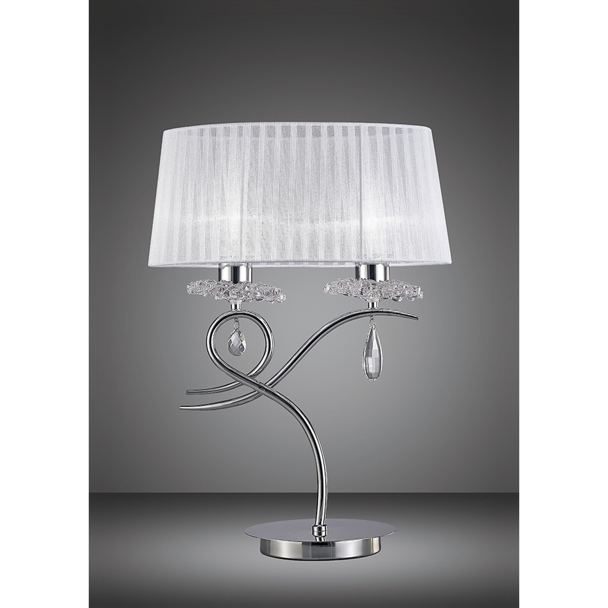 Louise Table Lamp 2 Light E27 Large With White Shade Polished Chrome/Clear Crystal