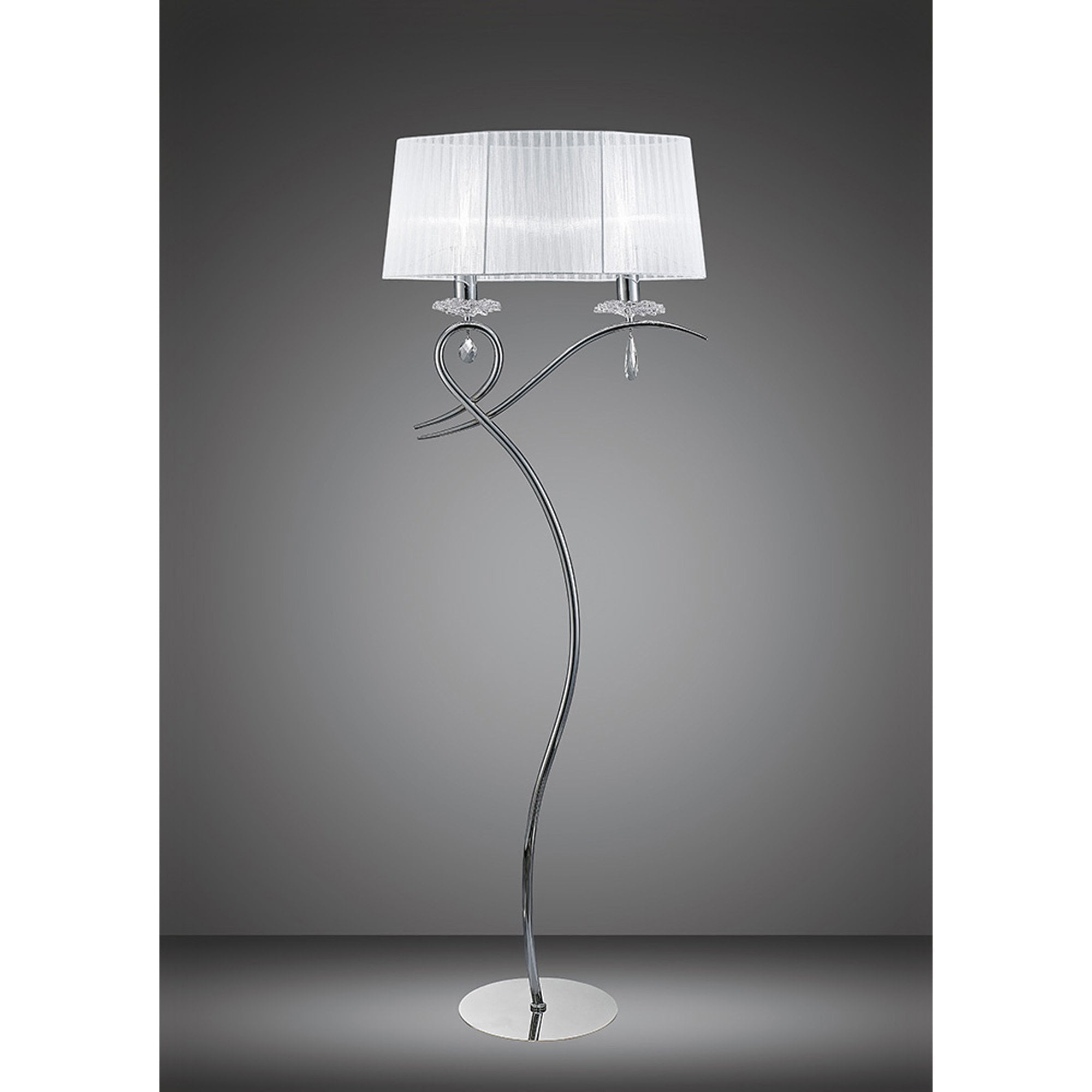 Louise Floor Lamp 2 Light E27 With White Shade Polished Chrome/Clear Crystal