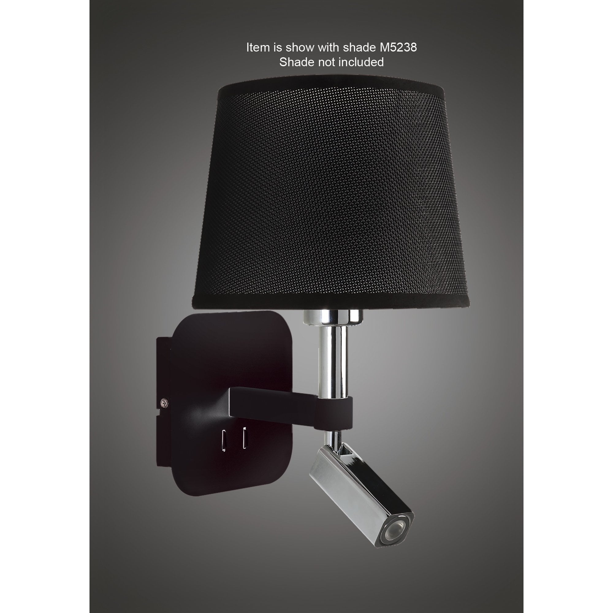 Habana Wall Lamp 1 Light Without Shade E27 & Reading Light 3W LED Black / Polished Chrome 3000K, 200Lm,, 3Yrs Warranty