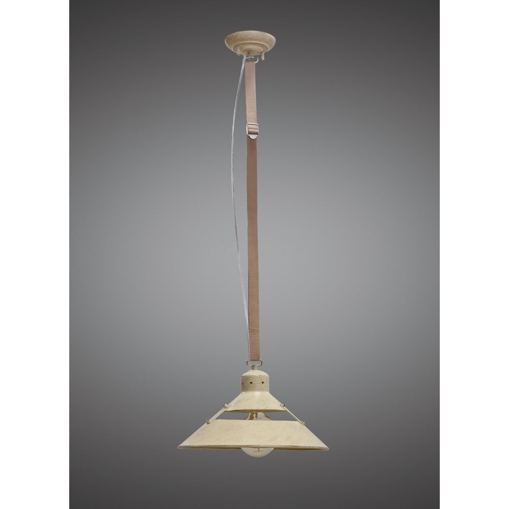 Industrial Ceiling 1 Light 40W E27 Medium, Sand Metal, Beige Belt