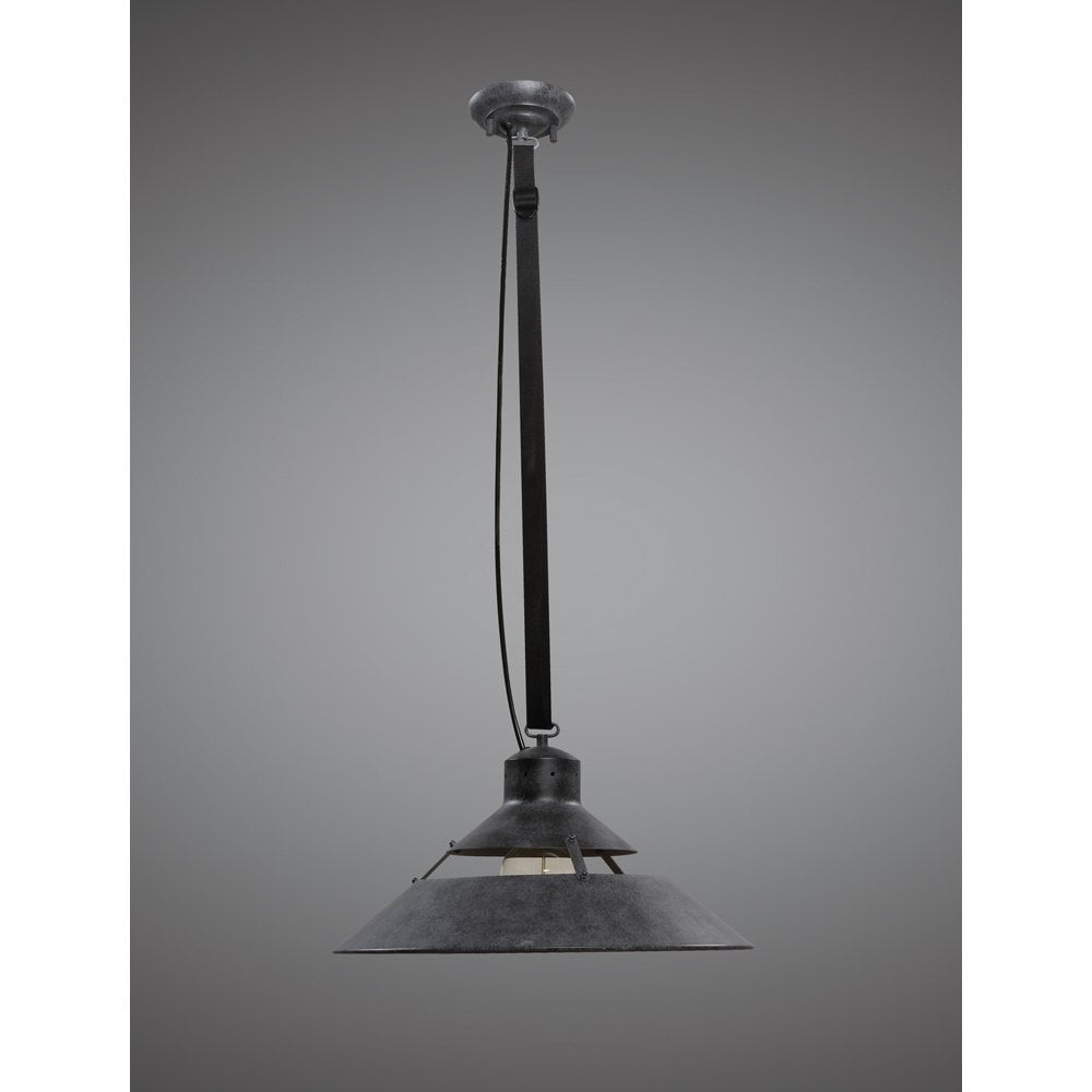 Industrial Ceiling 1 Light 40W E27 Large, Oxide Metal, Black Belt